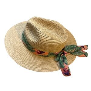 Tan Straw Hat with Tropical Strap